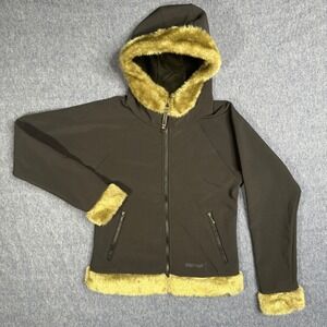 Marmot Faux Fur Trimmed Hooded‎ Jacket Black Women's S Softshell Coat Y2K EUC!!